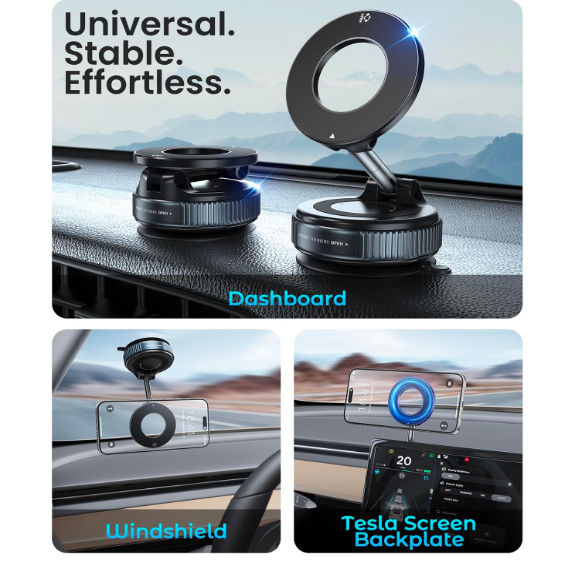 Magnetic Suction Cup Phone Mount for Magsafe, 360° Adjustable Magnetic Car Phone Holder, Pocket Size Foldable Car Mount, Cell Phone Holders