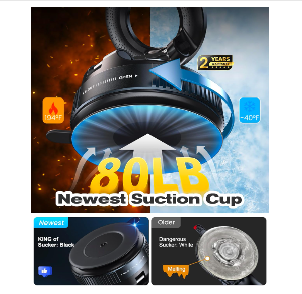 Magnetic Suction Cup Phone Mount for Magsafe, 360° Adjustable Magnetic Car Phone Holder, Pocket Size Foldable Car Mount, Cell Phone Holders