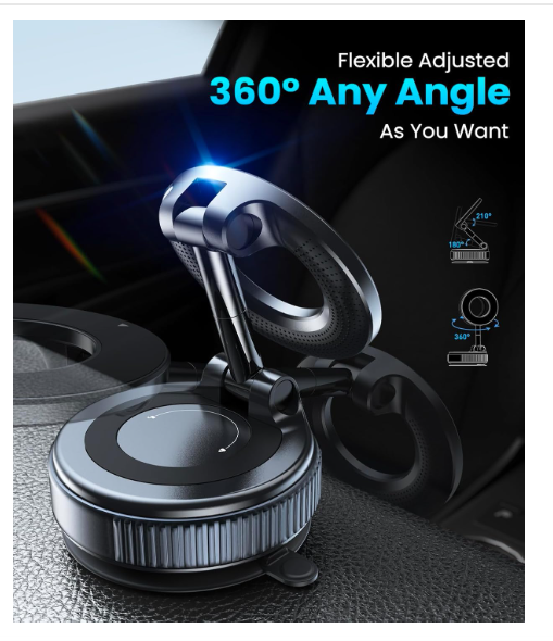 Magnetic Suction Cup Phone Mount for Magsafe, 360° Adjustable Magnetic Car Phone Holder, Pocket Size Foldable Car Mount, Cell Phone Holders