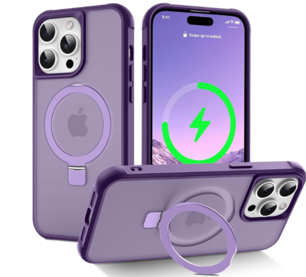 Magnetic Compatible with iPhone 14 Pro Max Case with Stand [Military Grade Drop Tested][Compatible with Magnet] Ring Translucent Slim Hard Back Soft Edge,