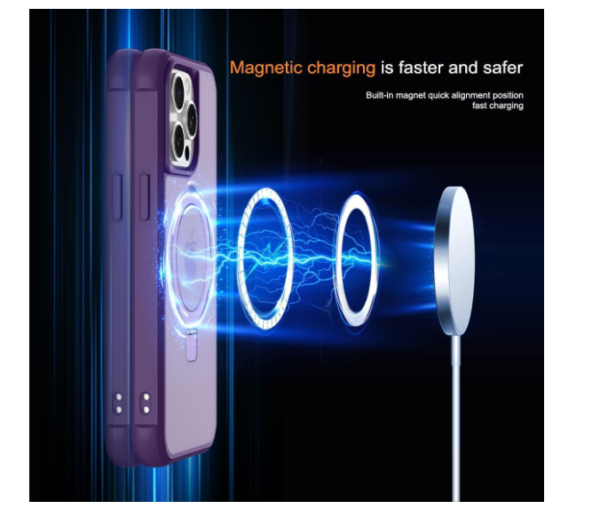 Magnetic Compatible with iPhone 14 Pro Max Case with Stand [Military Grade Drop Tested][Compatible with Magnet] Ring Translucent Slim Hard Back Soft Edge,