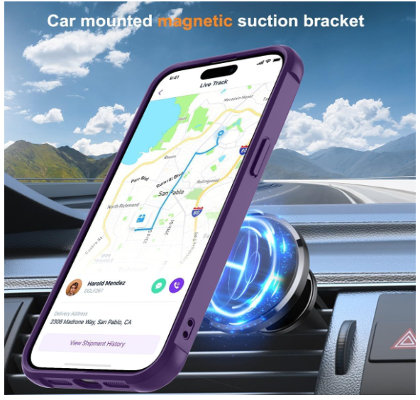 Magnetic Compatible with iPhone 14 Pro Max Case with Stand [Military Grade Drop Tested][Compatible with Magnet] Ring Translucent Slim Hard Back Soft Edge,