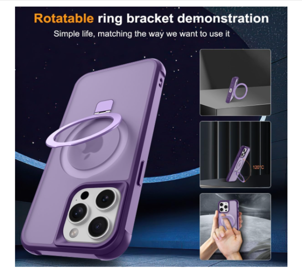 Magnetic Compatible with iPhone 14 Pro Max Case with Stand [Military Grade Drop Tested][Compatible with Magnet] Ring Translucent Slim Hard Back Soft Edge,