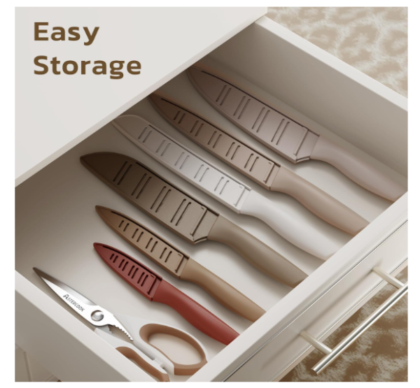 13 Pieces Kitchen Knives Set with Healthy Anti-Rust Coating, Dishwasher Safe, Stainless Steel Chef Knife Sets with 6 Blade Guards, Perfect Holiday Gifts for Kitchen